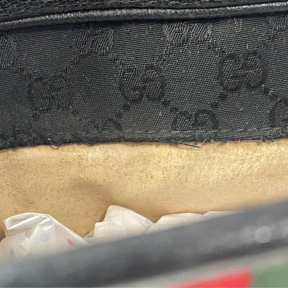 Vintage Gucci Black Monogram Shoulder Bag Italy Logo Strap Classic Old Money - Picture 10 of 15
